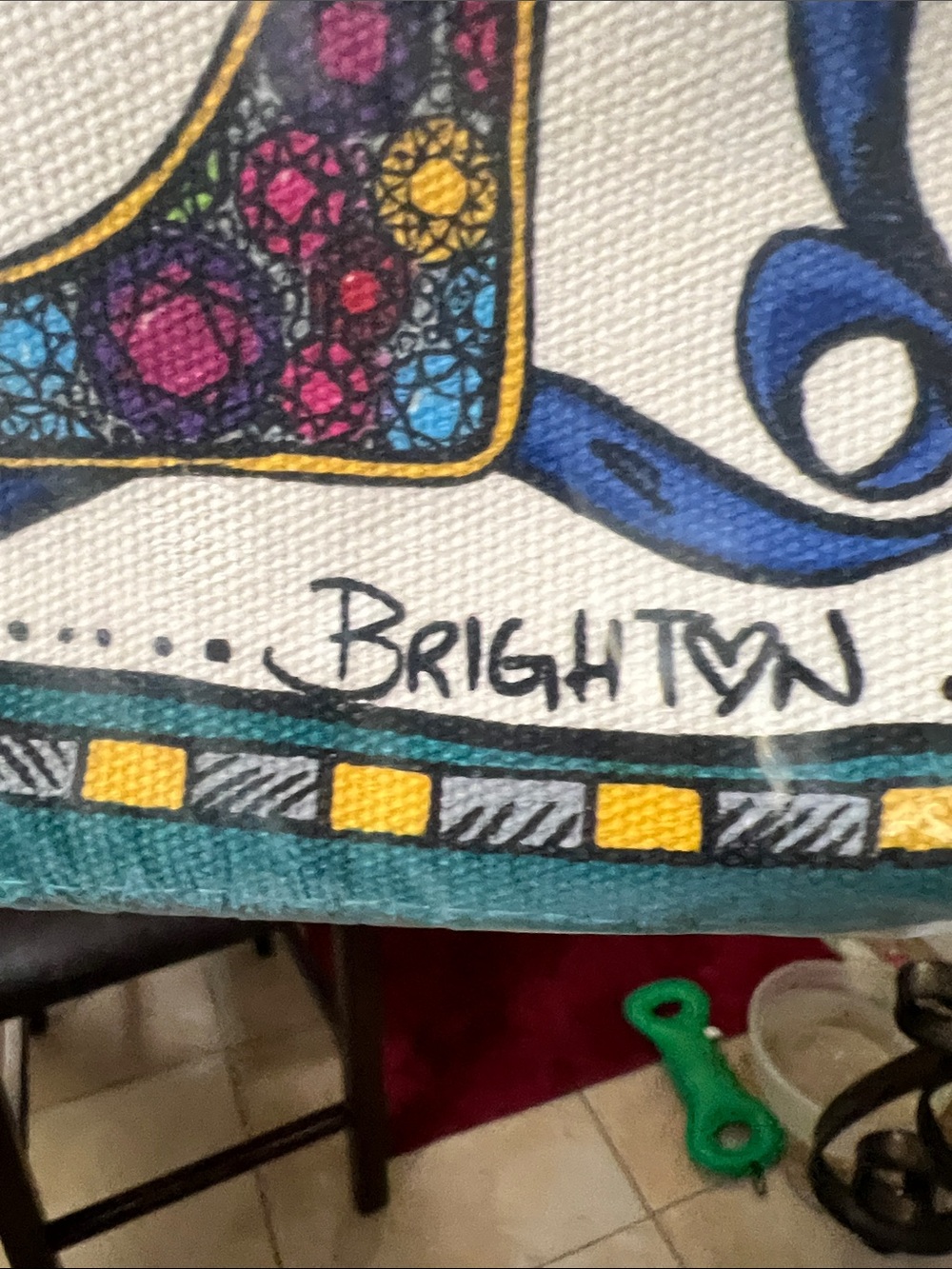 NEW BRIGHTON CHARM Tote Bag with Teal Handles and Colorful Gem Motifs - Picture 9 of 9